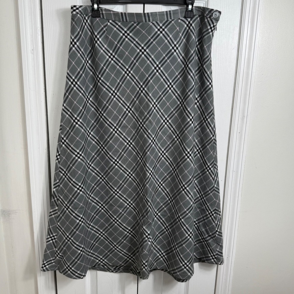 Cato Plaid Midi Skirt Size 16 Grey Pink Academic Preppy A-Line Bias Cut